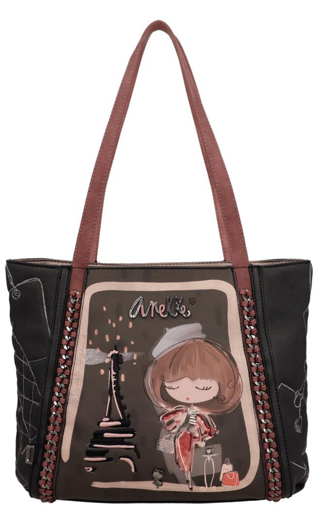 Shoppertasche Anekke Mademoiselle schwarz bunt Paris Stickerei