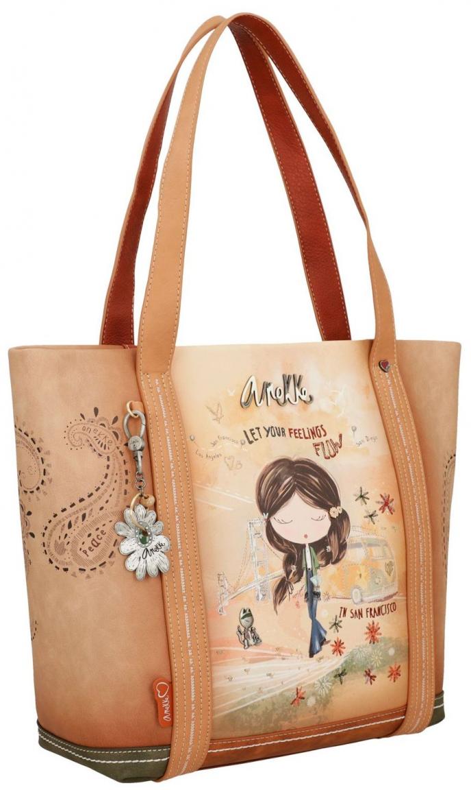 Shoppertasche Anekke Peace & Love Camel beige Hippie Flower Power