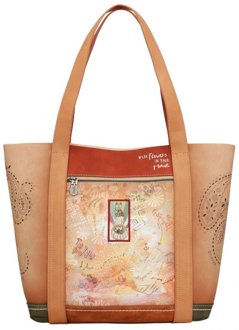 Shoppertasche Anekke Peace & Love Camel beige Hippie Flower Power