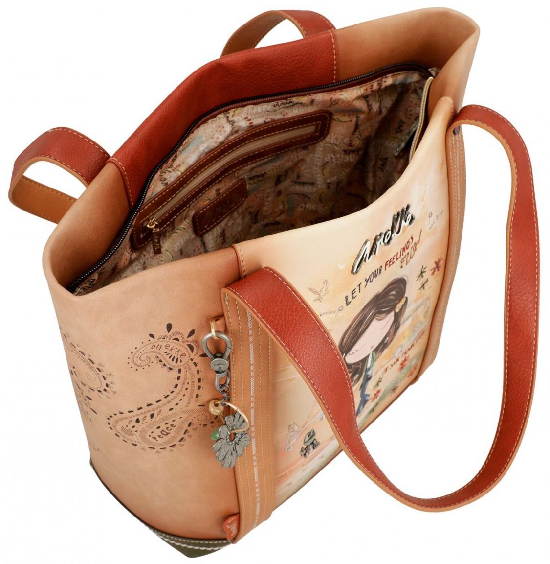 Shoppertasche Anekke Peace & Love Camel beige Hippie Flower Power