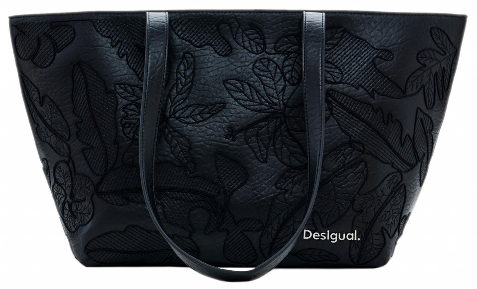 Shoppertasche Cahuil schwarz Blätter Desigual Jolie geräumig Stickerrei 