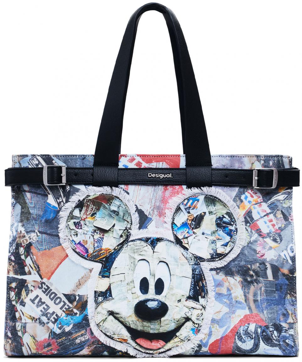 Shoppertasche Desigual Canvas Mickey Collage bunt Fransen
