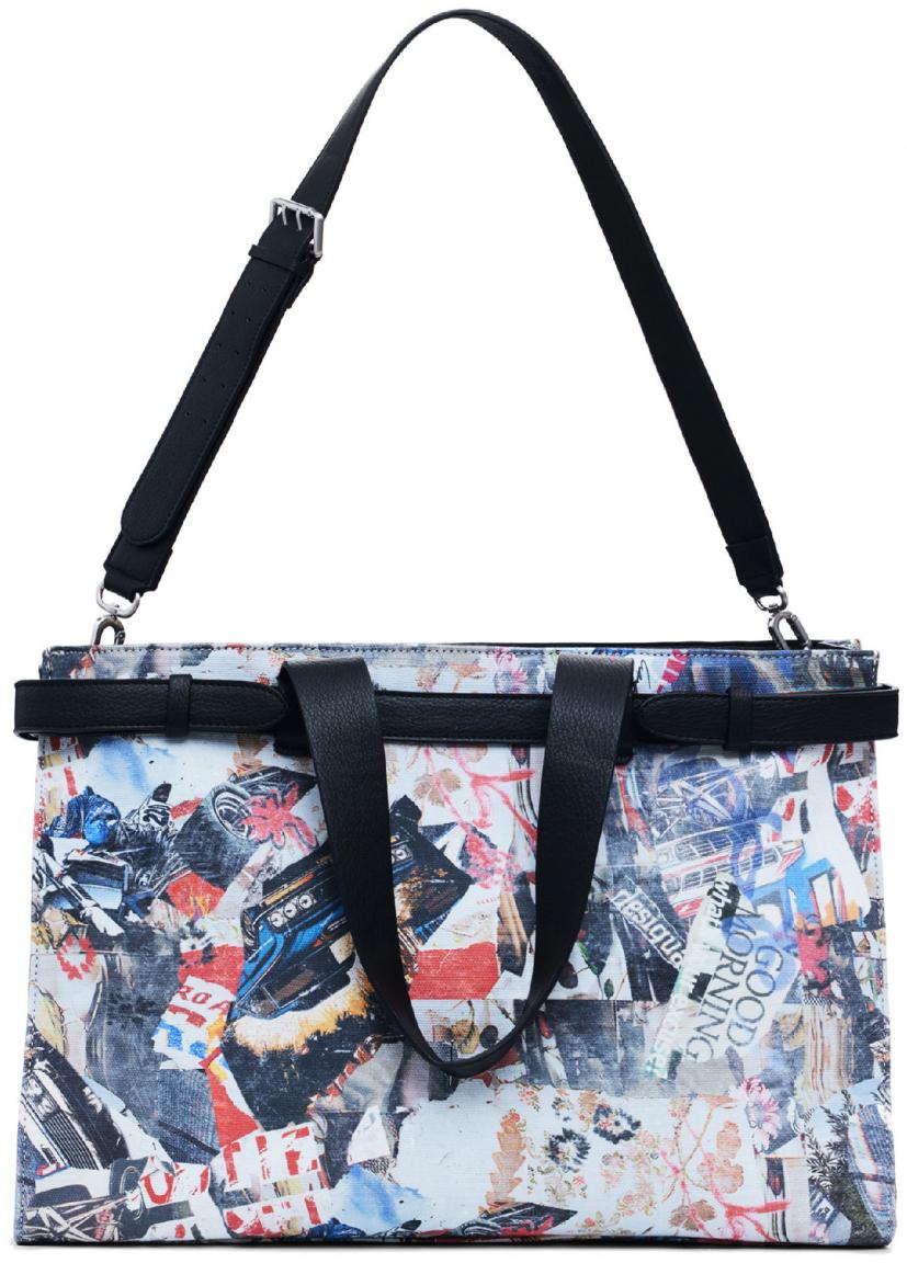 Shoppertasche Desigual Canvas Mickey Collage bunt Fransen