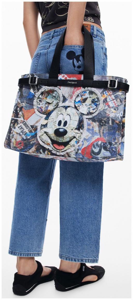 Shoppertasche Desigual Canvas Mickey Collage bunt Fransen