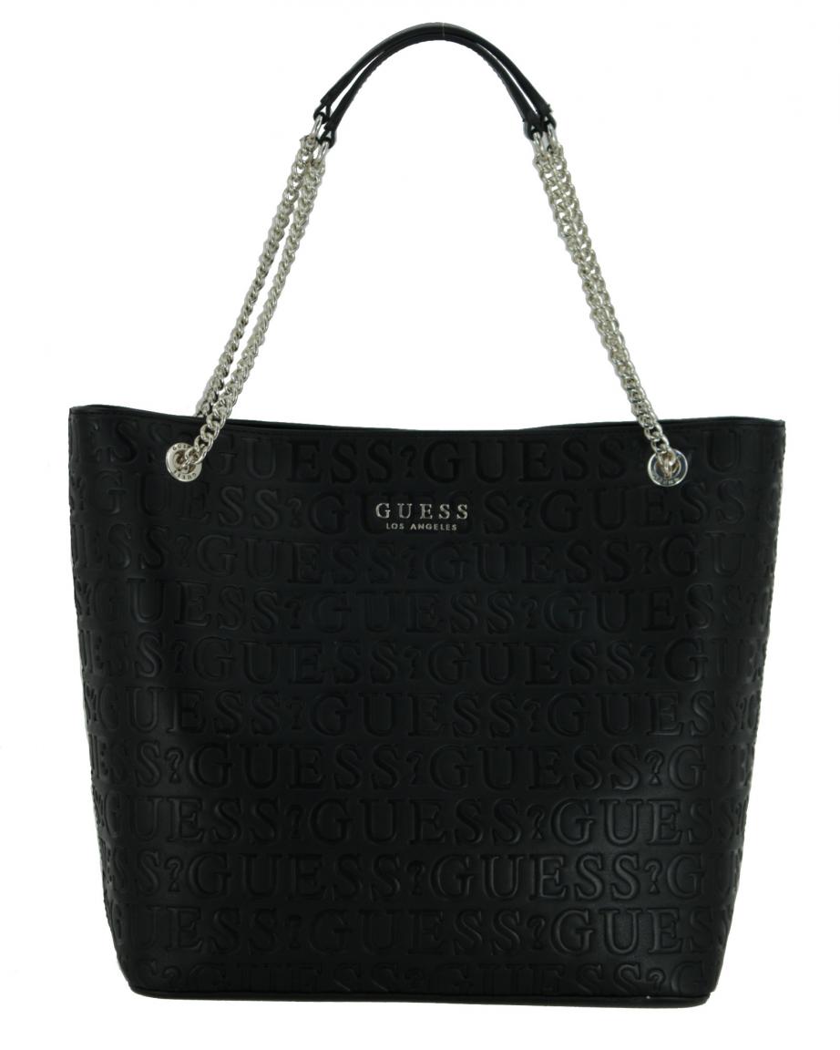 Shoppertasche Guess Robyn Black schwarz geprägt Schriftzug