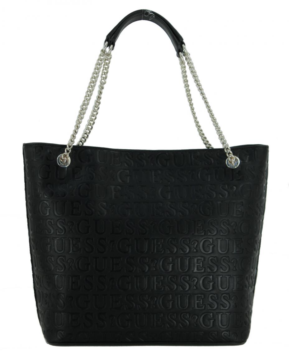 Shoppertasche Guess Robyn Black schwarz geprägt Schriftzug