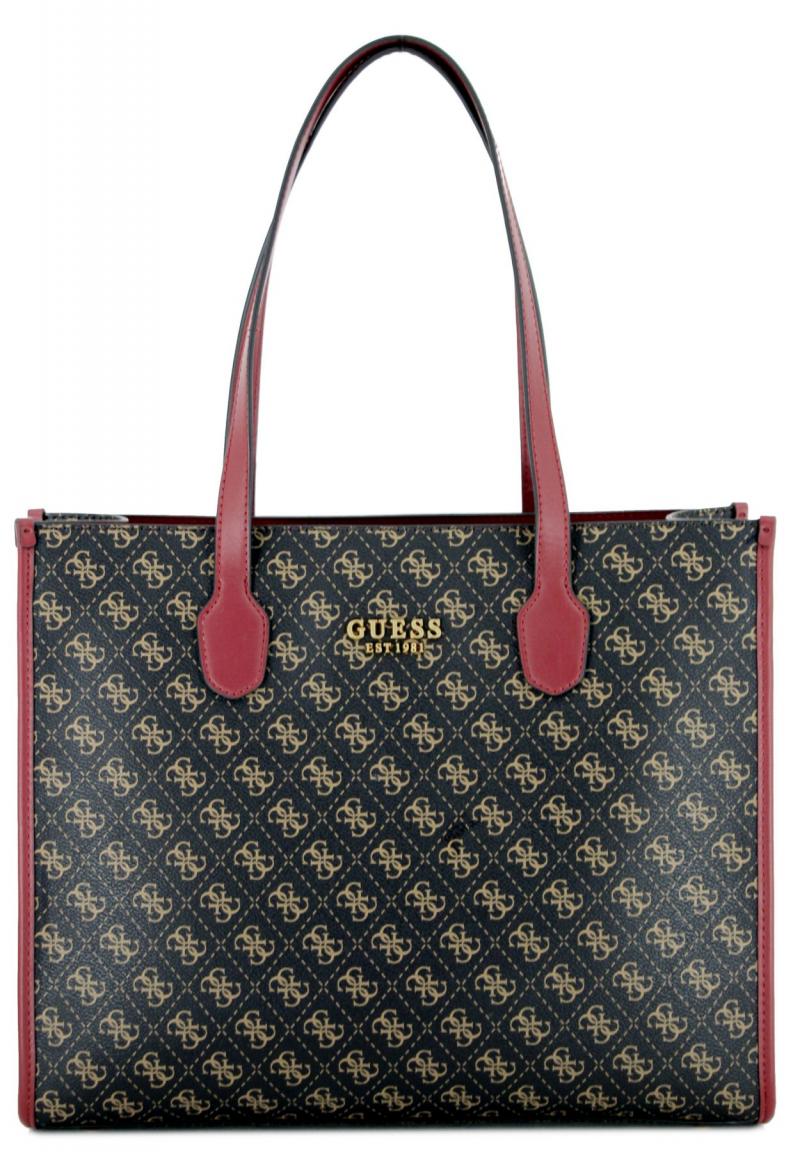 Shoppertasche Guess Silvana Latte Logo beige Jacquard