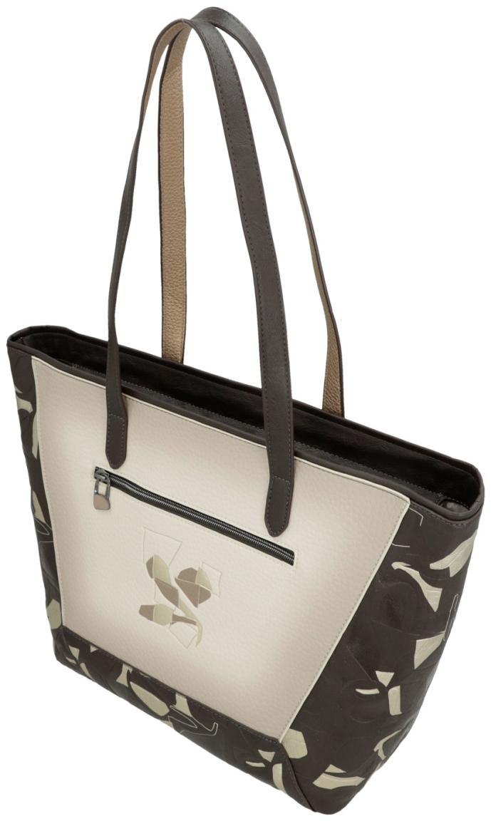Shoppertasche dunkelbraun beige Anekke Muse Akzente Bloom geprägt