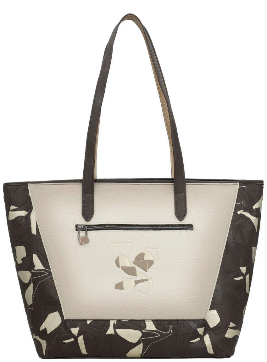 Shoppertasche dunkelbraun beige Anekke Muse Akzente Bloom geprägt