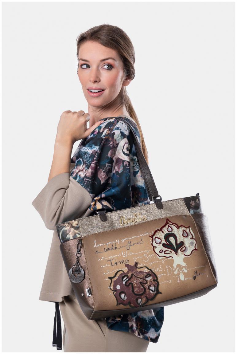 Shoppertasche taupe herbstlich bunt Real Manifesto Anekke