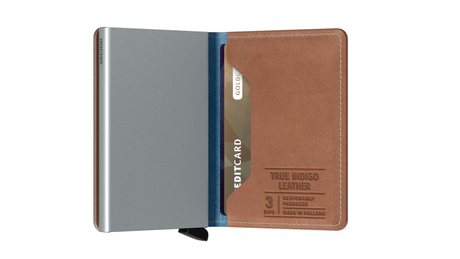 Slimwallet Indigo 3 Aluminium Kartenetui Leder blau RFID Schutz