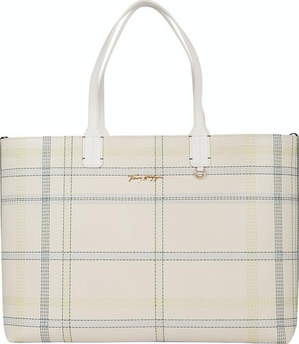 Sommer Henkeltasche Tommy Hilfiger Iconic Tote Check Farbnähte Glitzer Etui