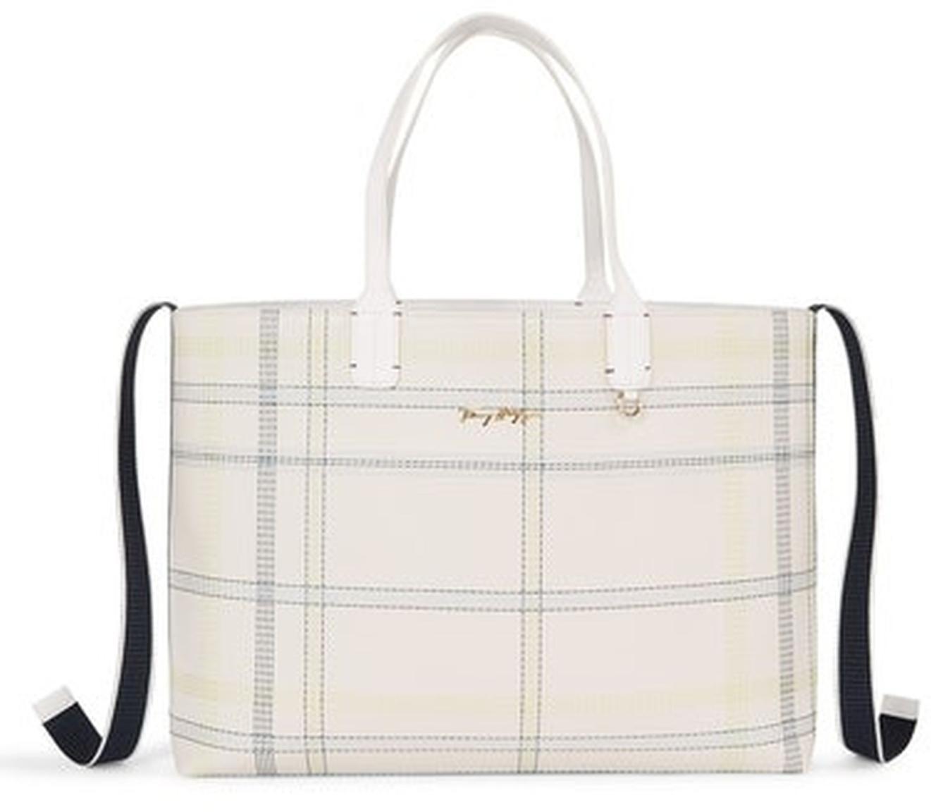 Sommer Henkeltasche Tommy Hilfiger Iconic Tote Check Farbnähte Glitzer Etui