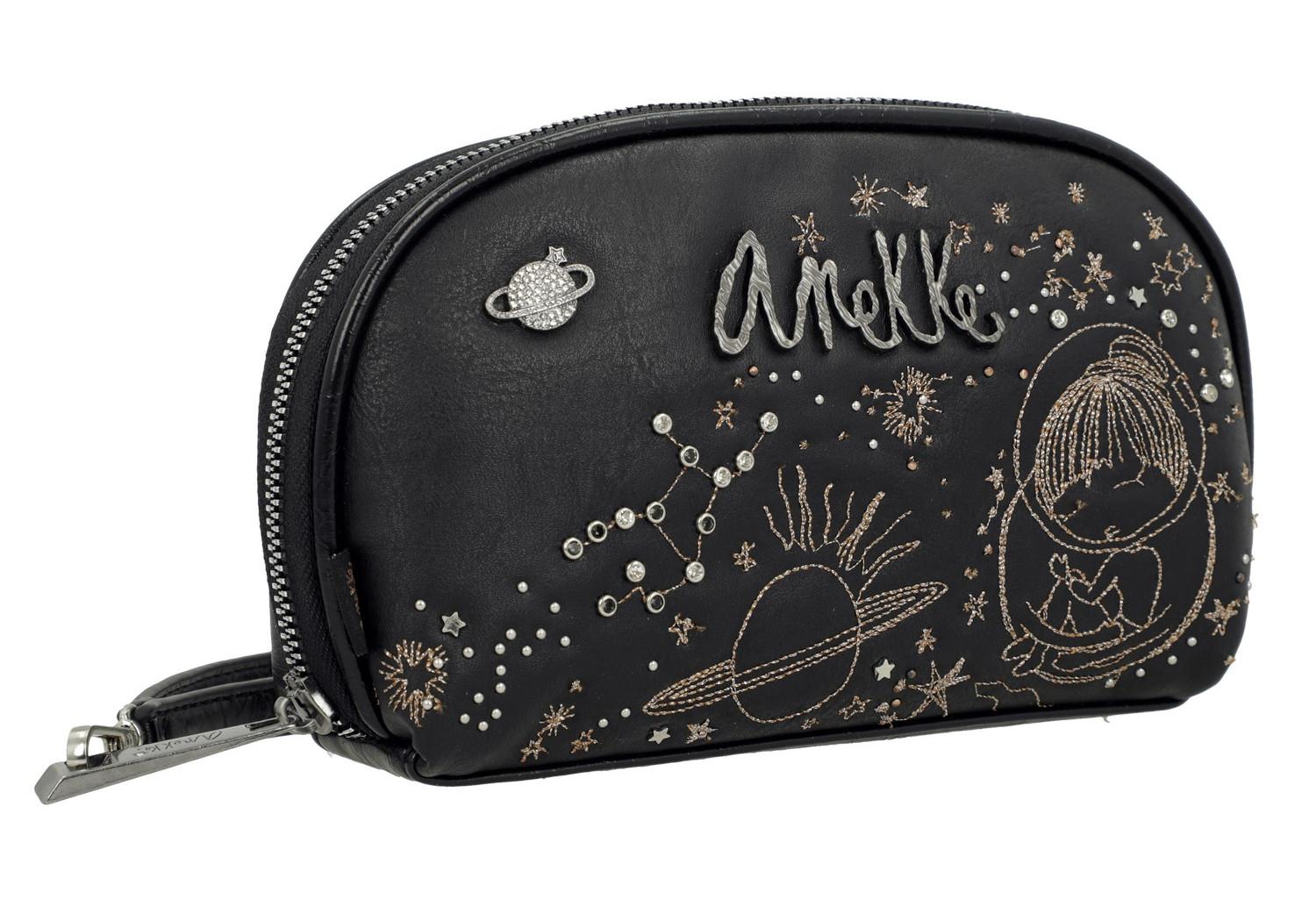 Spirit Anekke Taschenorganizer Clutch schwarz Glitzersteine Goldnähte Handgriff