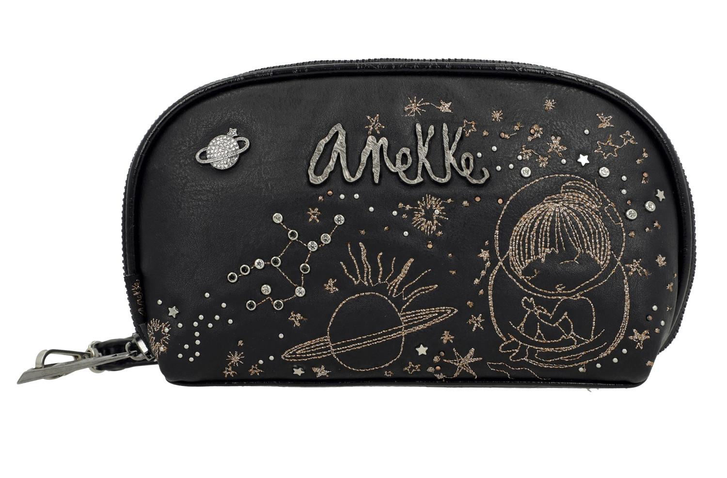 Spirit Anekke Taschenorganizer Clutch schwarz Glitzersteine Goldnähte Handgriff