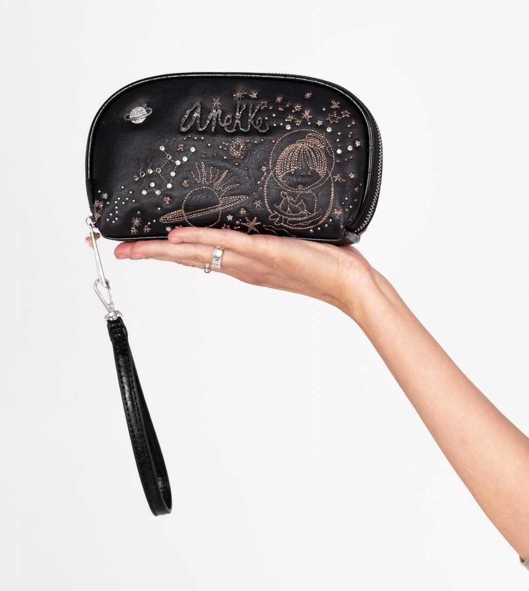 Spirit Anekke Taschenorganizer Clutch schwarz Glitzersteine Goldnähte Handgriff
