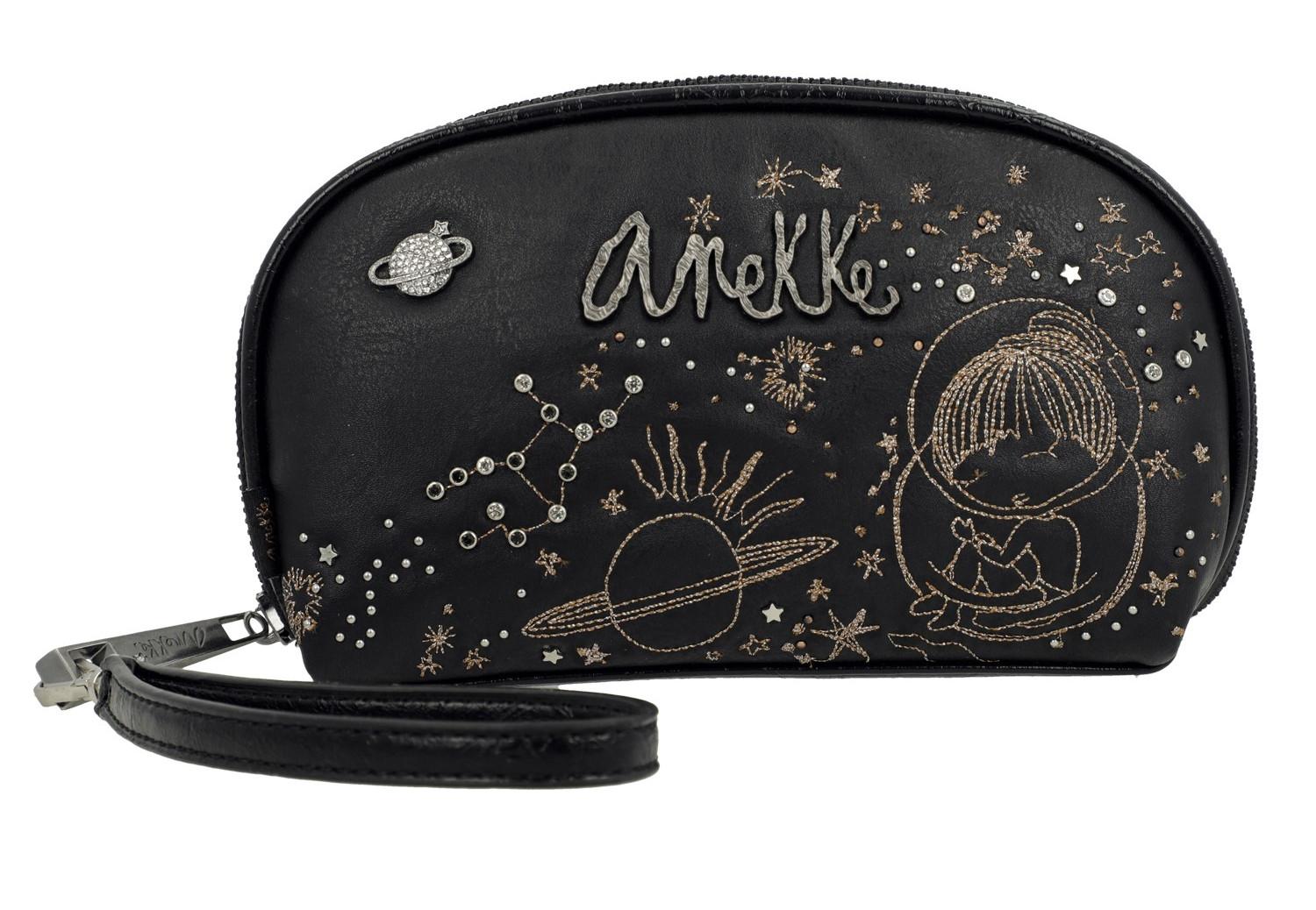 Spirit Anekke Taschenorganizer Clutch schwarz Glitzersteine Goldnähte Handgriff