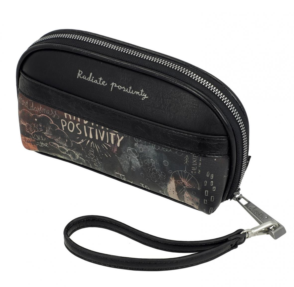 Spirit Anekke Taschenorganizer Clutch schwarz Glitzersteine Goldnähte Handgriff
