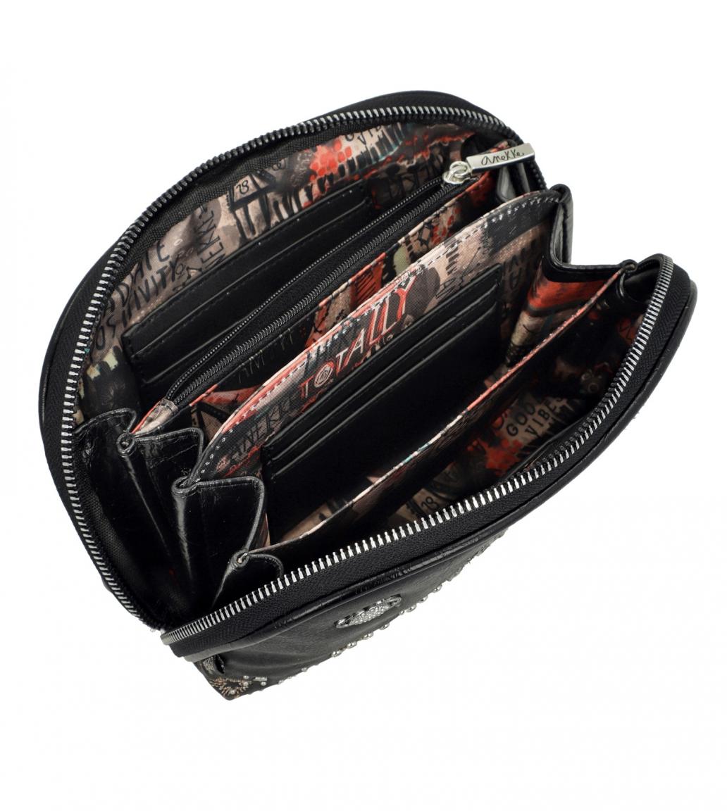 Spirit Anekke Taschenorganizer Clutch schwarz Glitzersteine Goldnähte Handgriff