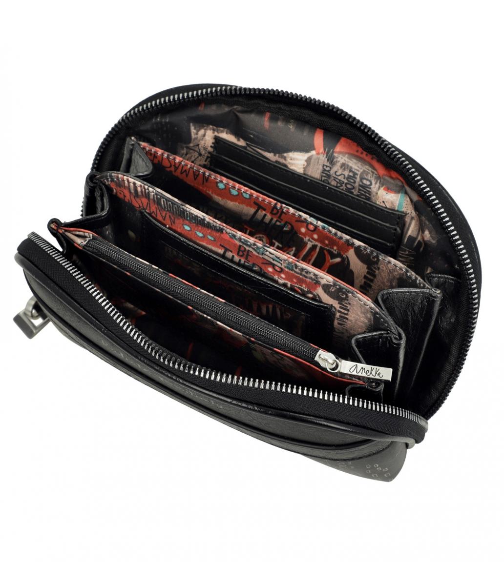 Spirit Anekke Taschenorganizer Clutch schwarz Glitzersteine Goldnähte Handgriff