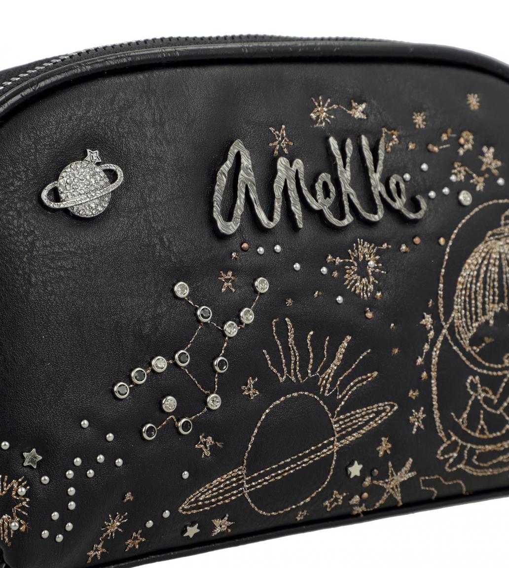 Spirit Anekke Taschenorganizer Clutch schwarz Glitzersteine Goldnähte Handgriff