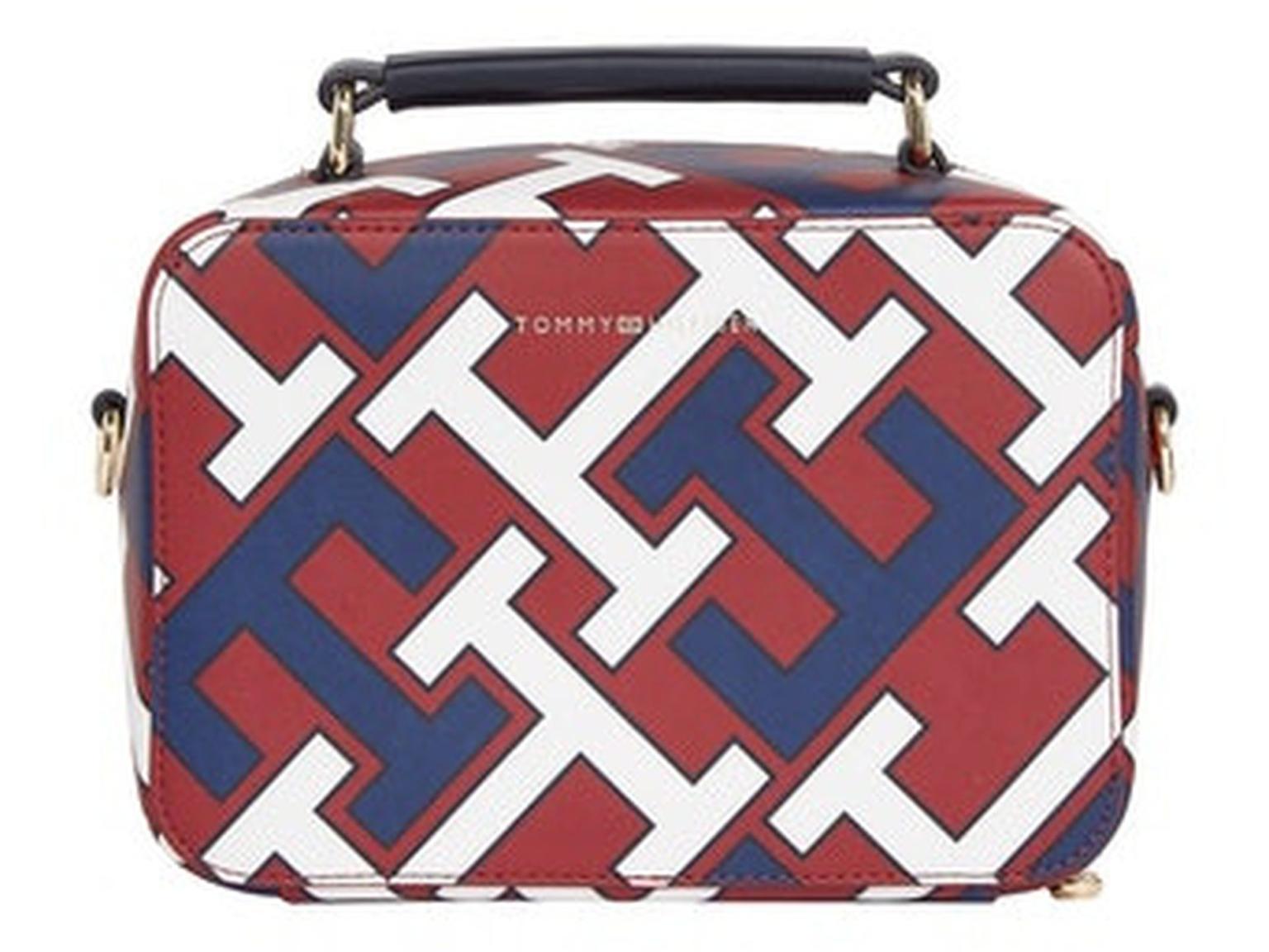 Statementtasche Tommy Hilfiger Iconic Trunk Monogram Blau Markeninitialien Druck 