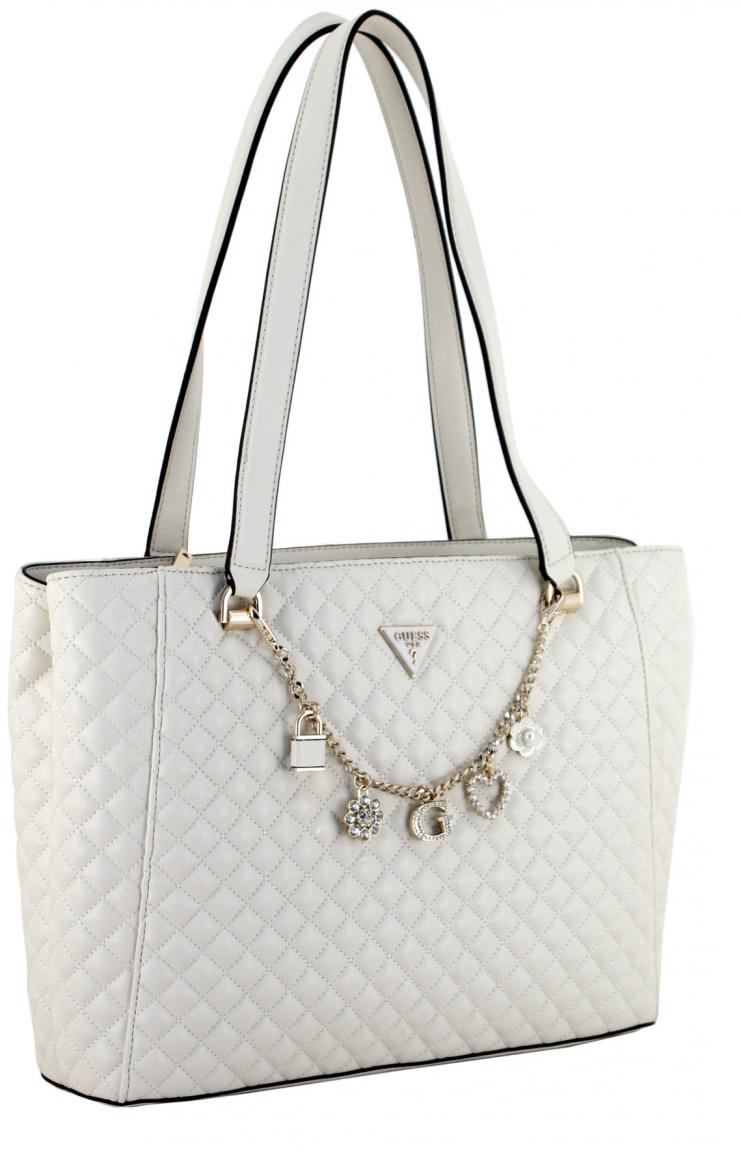 Stepptasche warmweiß Guess Everlee Off White Metallkette Glitzer