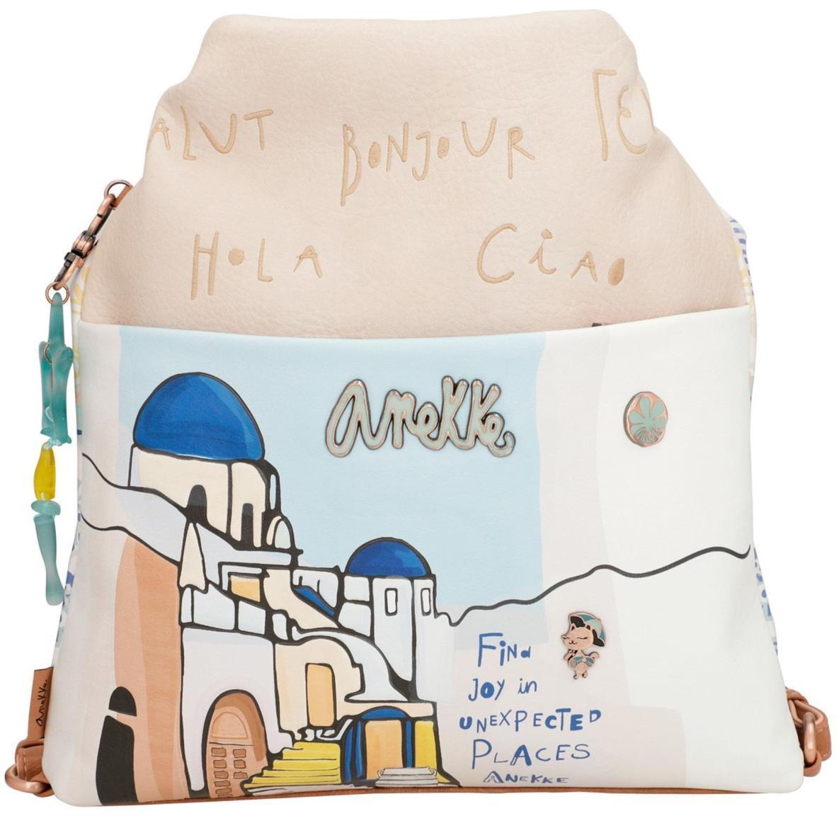 Sunrise Anekke Taschenrucksack Greece Print Santorin blaue Dächer Schultertasche