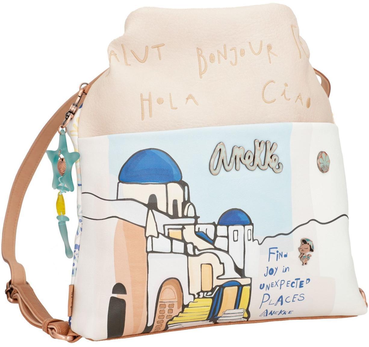 Sunrise Anekke Taschenrucksack Greece Print Santorin blaue Dächer Schultertasche