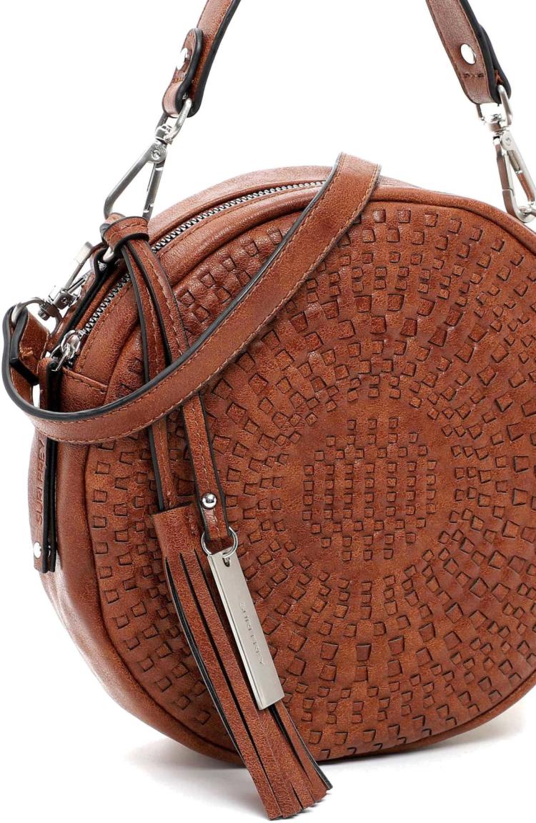 Suri Frey Rundtasche mit Flechtdesign Handtasche Ruby Cognac