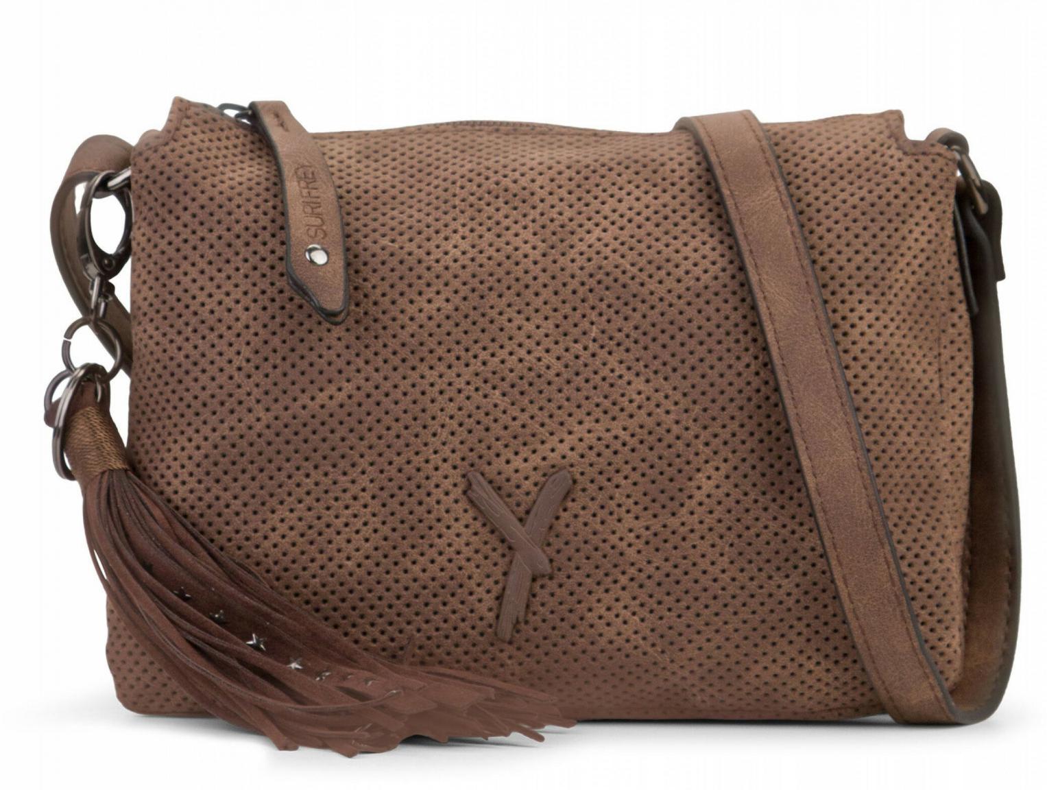 Suri Frey Umhängetasche dreigeteilt braun Fransenanhänger