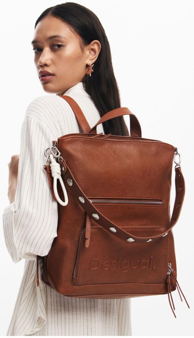 Tagesrucksack Desigual braun Logo Pretoria Nieten