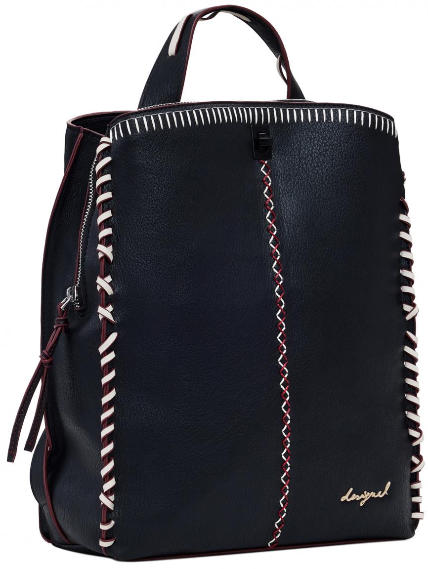 Tagesrucksack Manhattan Desigual schwarz Sumy Pespuntes Ziernähte rot
