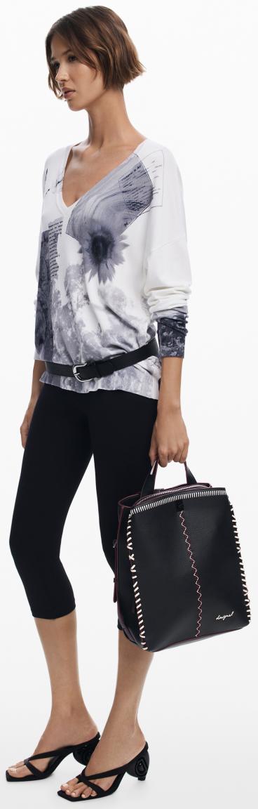 Tagesrucksack Manhattan Desigual schwarz Sumy Pespuntes Ziernähte rot