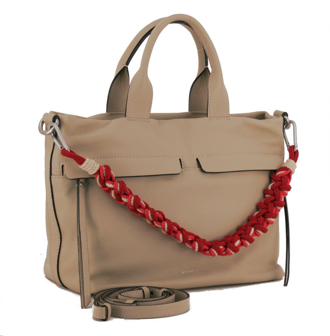 Beige/cognac Handtasche Aus Naturfasern Und Leder