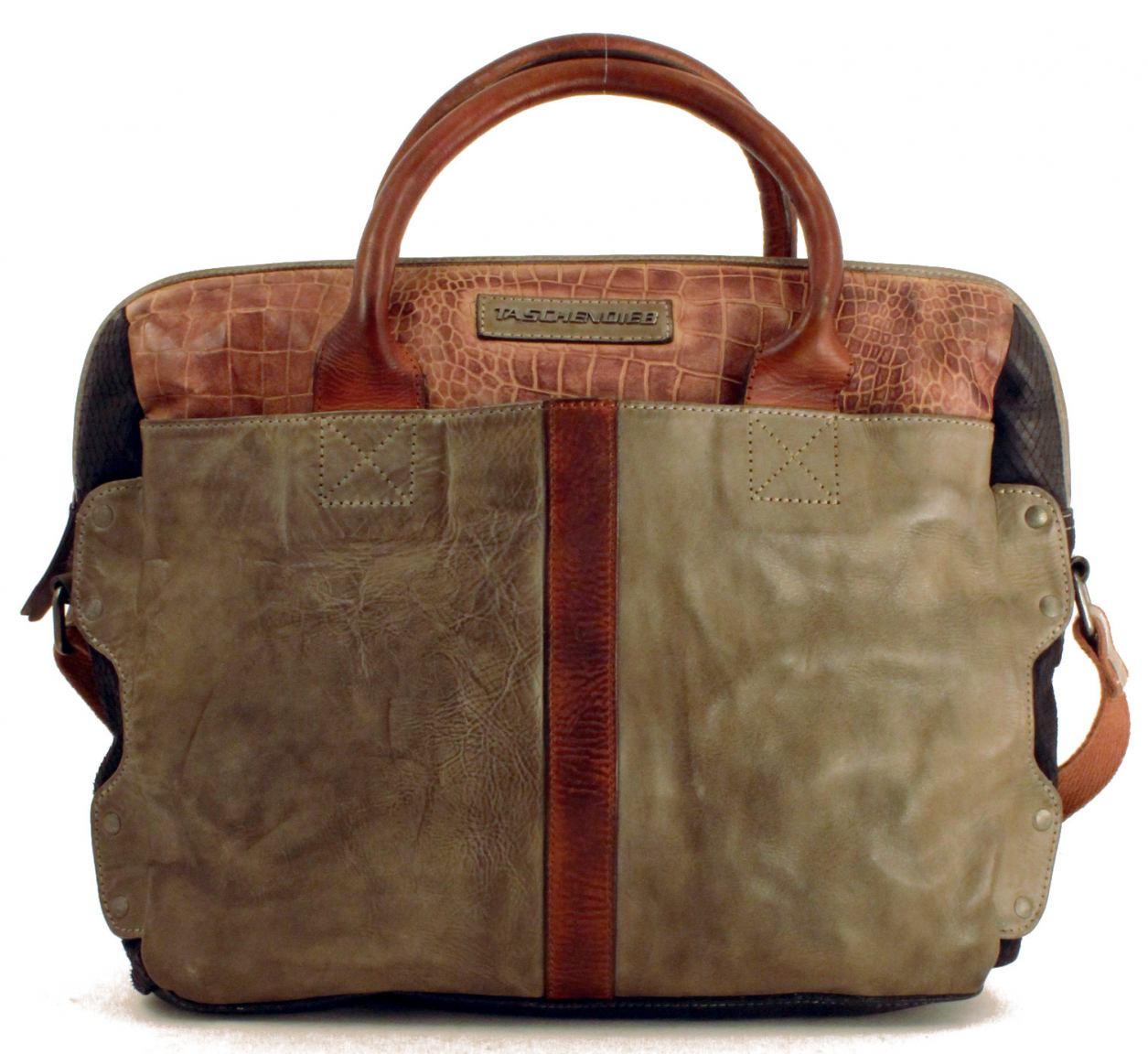 Taschendieb Messenger Umhängetasche Croco Stone Braun