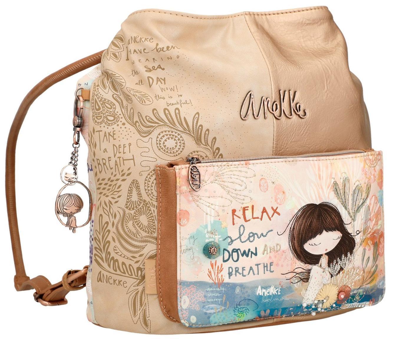 Taschenrucksack Anekke Mediterranean Beige Glanzoptik Print Metallcharme Hobo