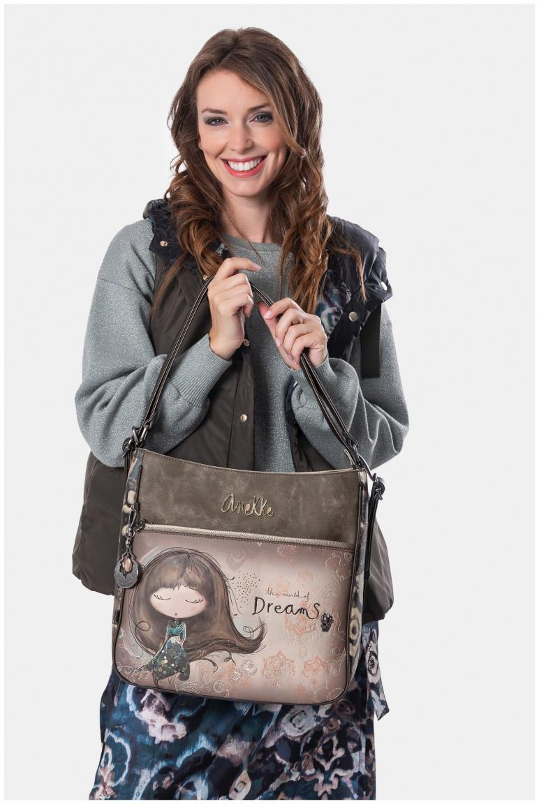 Taschenrucksack Anekke Real Hobobag Stickerei beige taupe