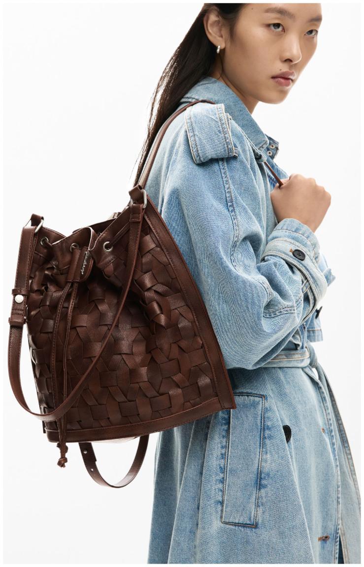 Taschenrucksack Harlan Desigual Flechtdesign Tunnelzug Argon braun