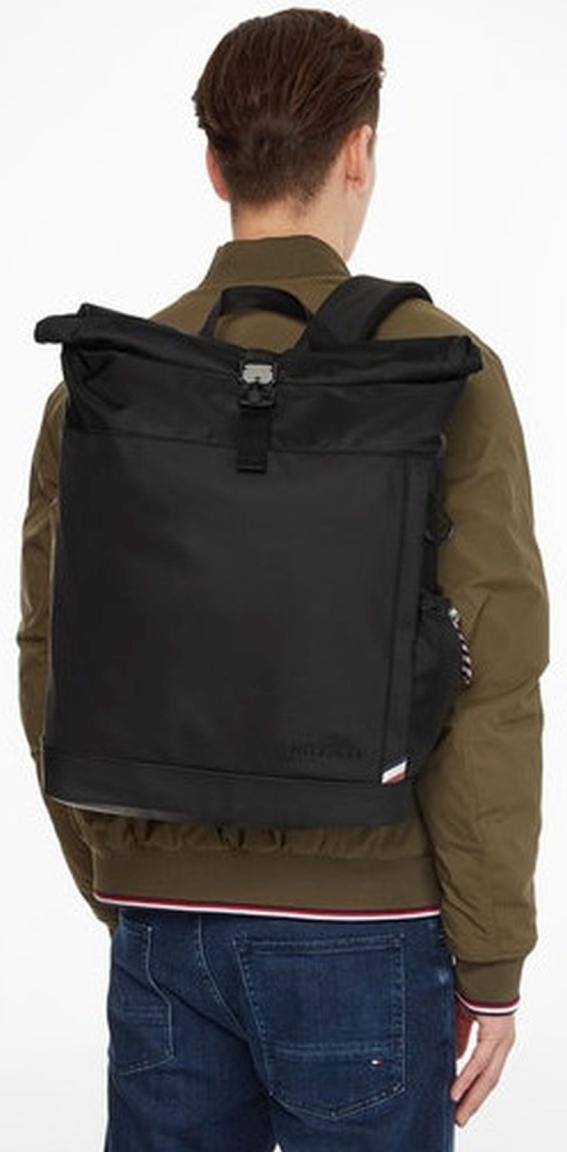 Tech Essential Rolltop Backpack Tommy Hilfiger Kurier Rucksack Black Nylon