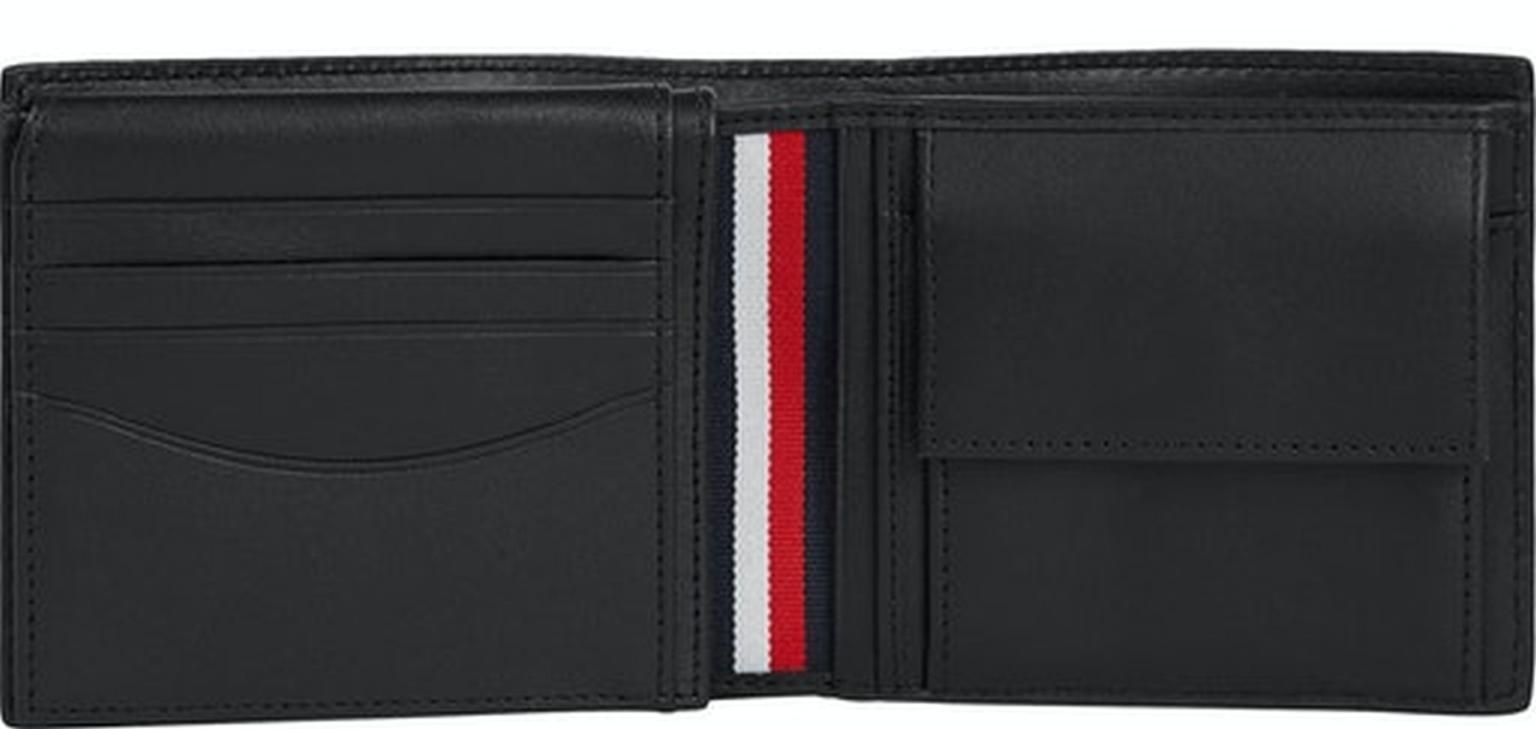 Tommy Hilfiger Business Lederbörse Herrn mit Saffiano Finish CC Flap and Coin Black
