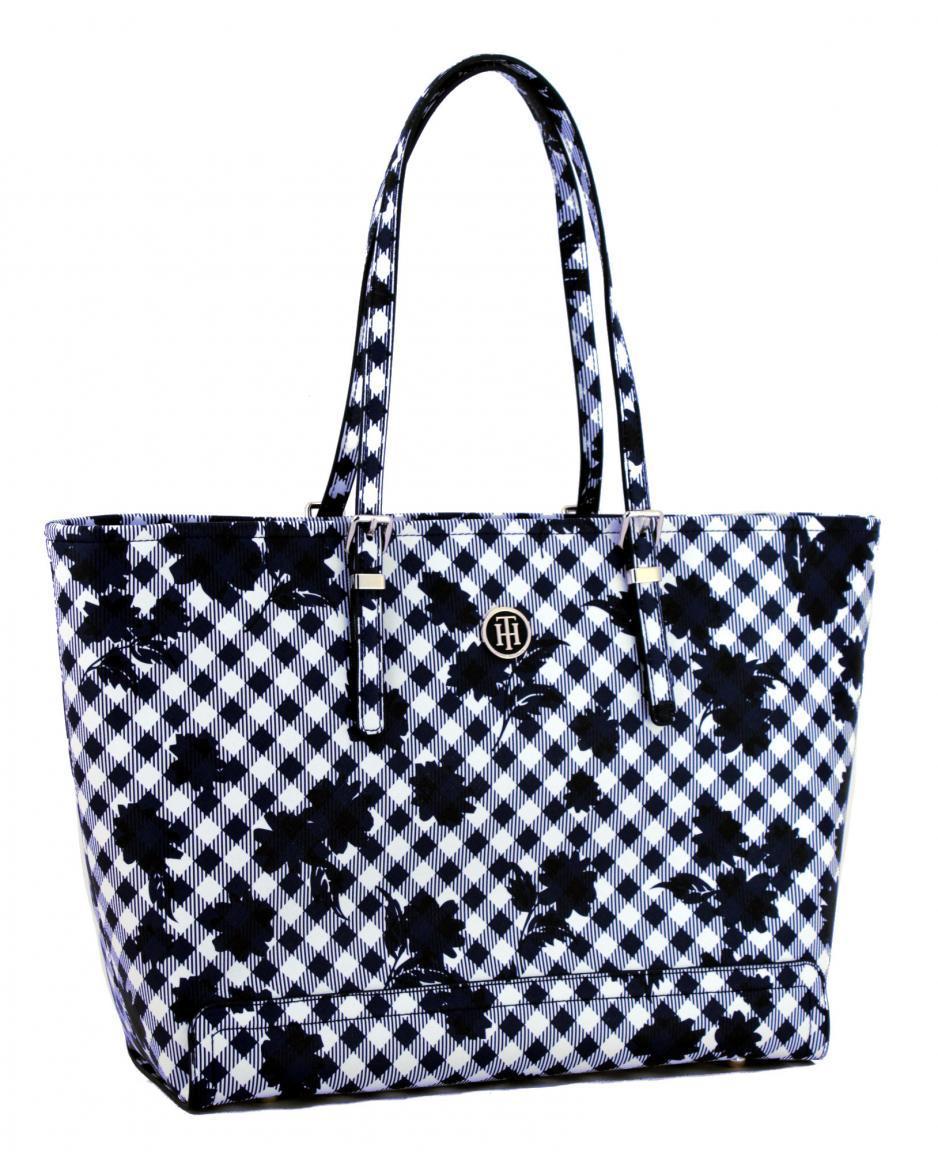 Tommy Hilfiger Honey Tote Bag Gingham weiß blau Blumen Karo