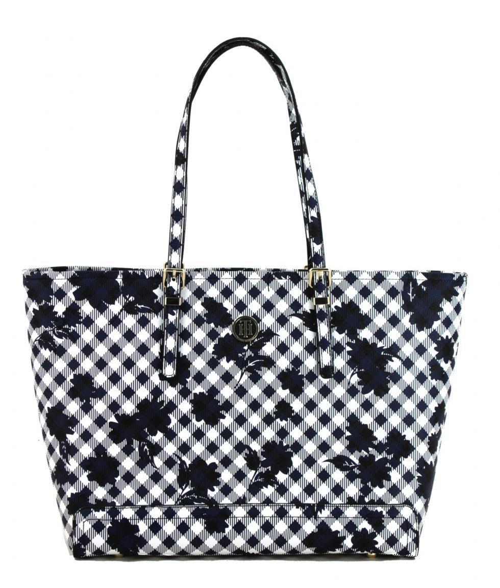 Tommy Hilfiger Honey Tote Bag Gingham weiß blau Blumen Karo