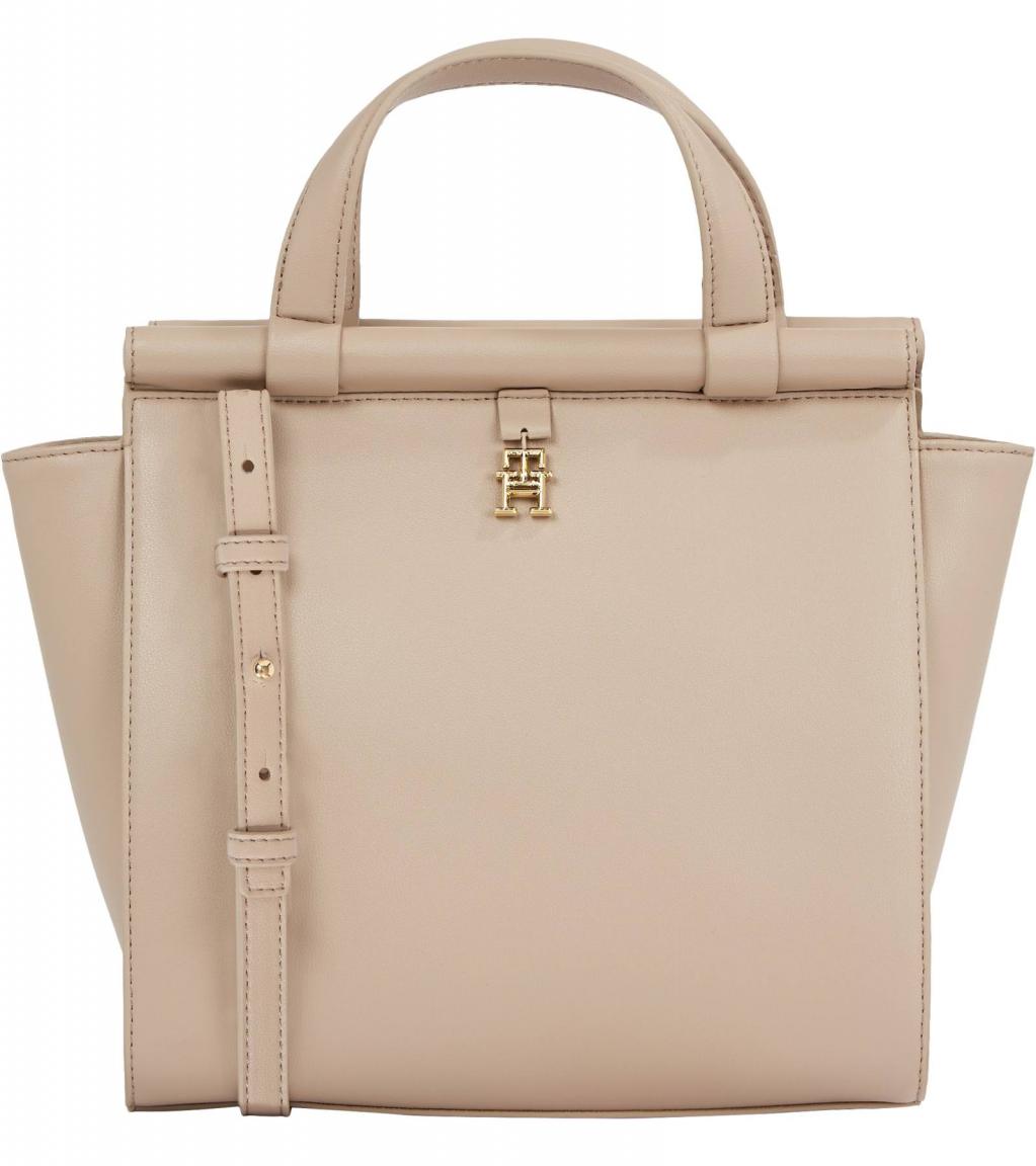 Tommy Hilfiger Kurzgrifftasche Mini TH Feminine Small Tote merino beige Umhängegurt