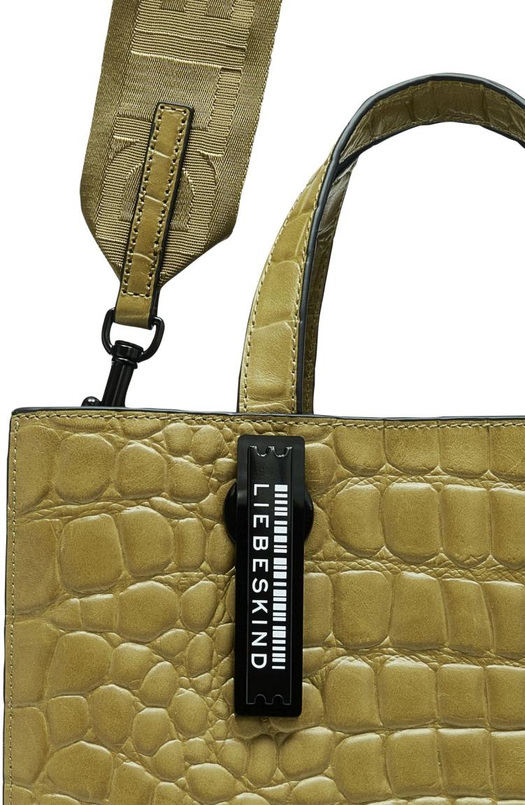 Tragetasche in Crocostyle Matcha grün Liebeskind Paper Bag M Anhänger