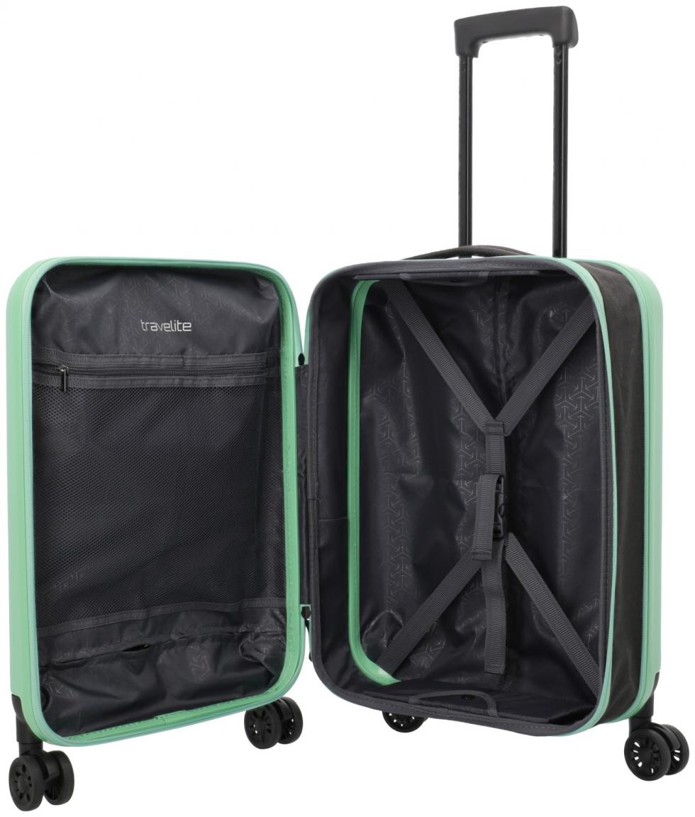 Travelite Basics 4-Rad Trolley 55cm faltbarer Kabinenkoffer hellgrün 