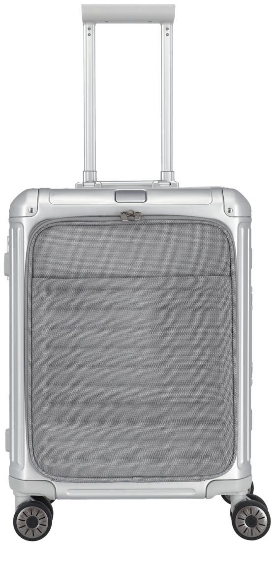 Travelite Next Handgepäckkoffer Aluminium silber Vortasche Laptopfach