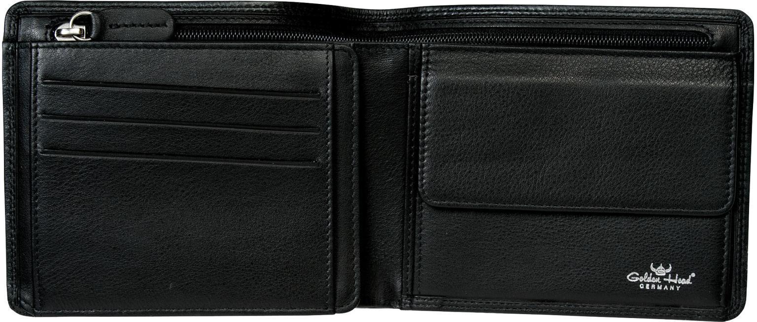 Trifold Leather Wallet Men Golden Head Polo RFID Protect Black