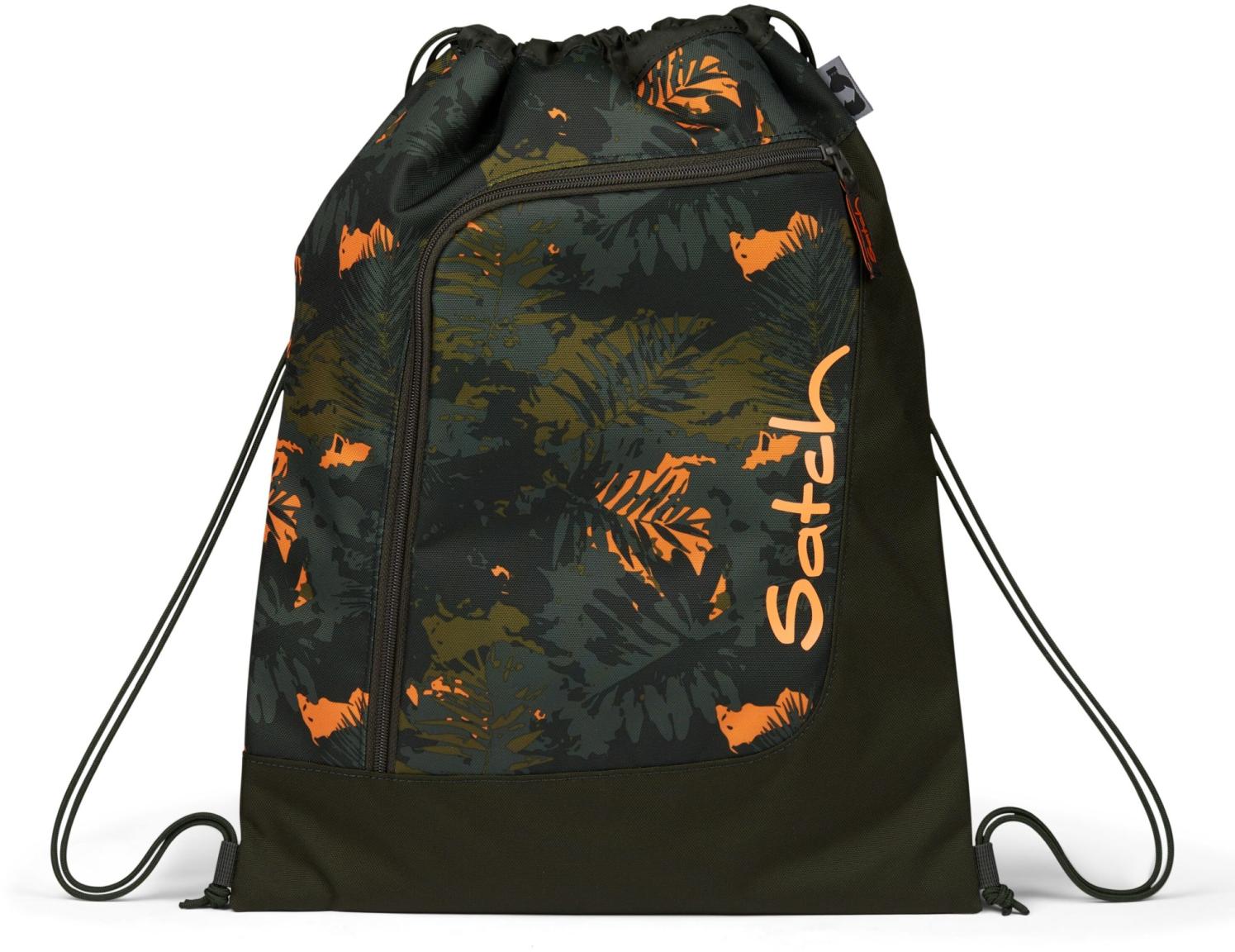 Turnbeutel Satch Gymbag Jurassic Jungle dunkelgrün orange Pflanzenprint