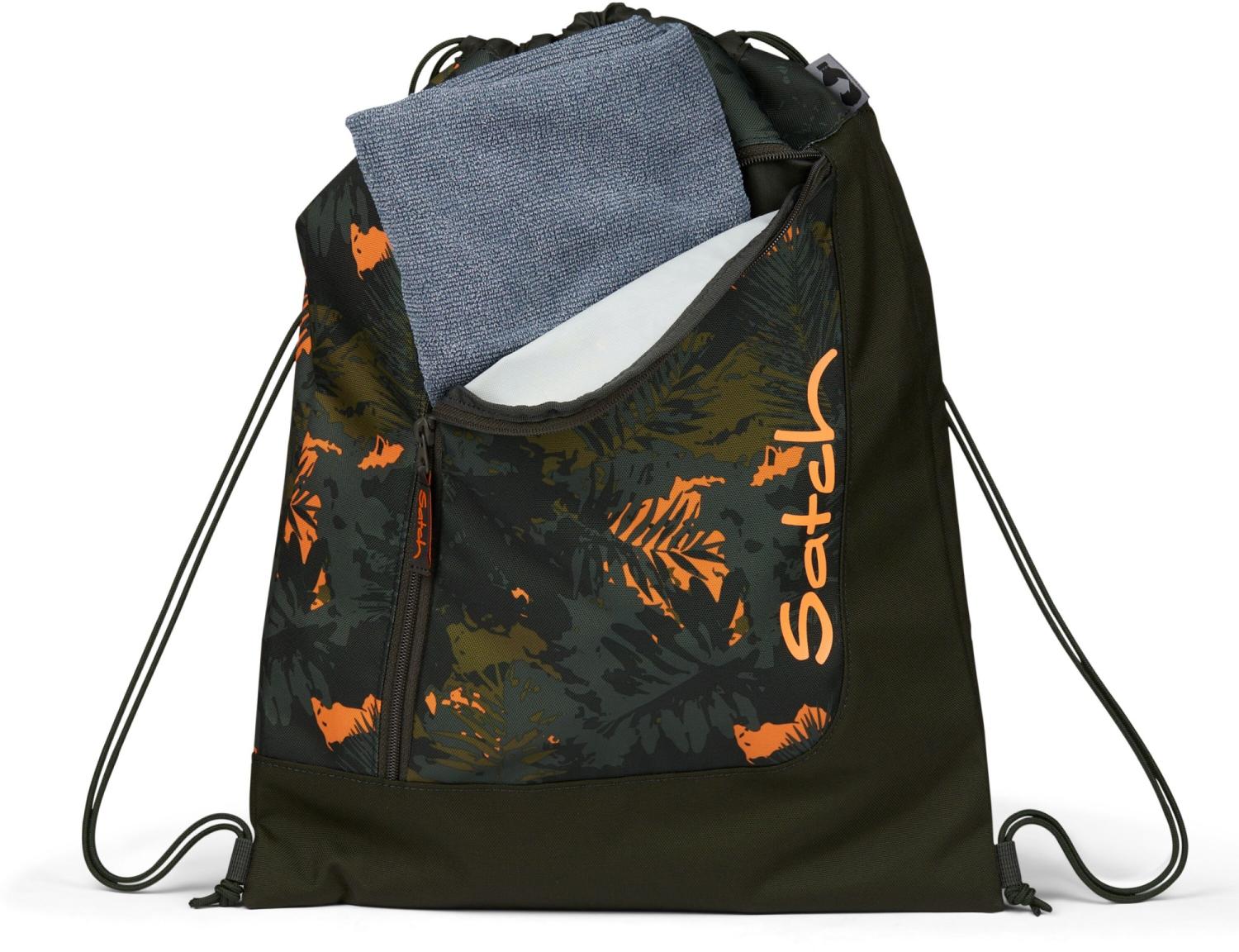 Turnbeutel Satch Gymbag Jurassic Jungle dunkelgrün orange Pflanzenprint